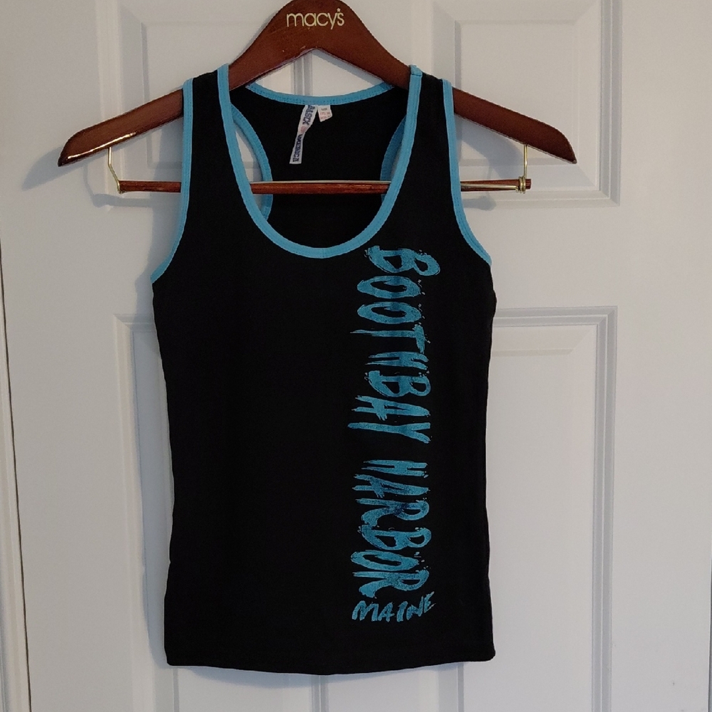 Boothbay Harbor Maine Racerback Tank, Size M, Black, Blue
